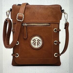 Dasein Stylish Brown Crossbody Bag with Gold Accents
